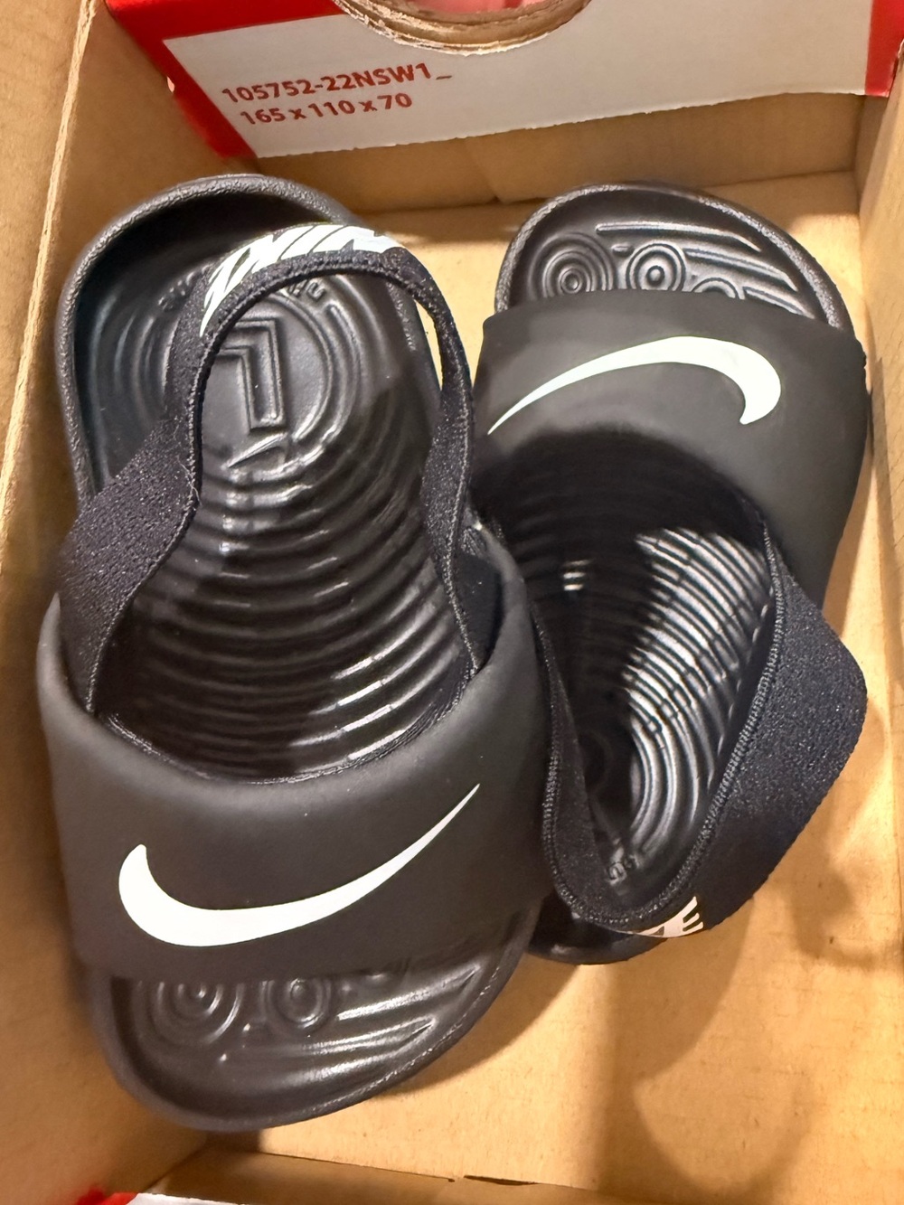 Nike Kawa Slide Sandals with White Swoosh, Size 5c NEW